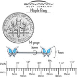 14G 9/16 Blue Gem Fancy Fab Butterfly Barbell Nipple Ring Set