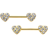 14G 9/16 Clear CZ Gem Gold Tone Lattice Heart Barbell Nipple Ring Set