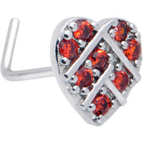 20G 7mm Red CZ Gem Lattice Heart L Shape Nose Ring
