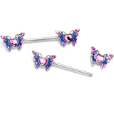 14G 9/16 Pink Gem Heart Butterfly Purple Barbell Nipple Ring Set