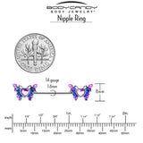 14G 9/16 Pink Gem Heart Butterfly Purple Barbell Nipple Ring Set