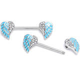 14G 9/16 Blue Heavenly Heart Angel Wings Barbell Nipple Ring Set