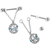 14G 9/16 Blue Gem Lunar Dragonfly Chain Dangle Nipple Ring Set