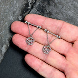 14G 9/16 Pink Gem Lunar Dragonfly Chain Dangle Nipple Ring Set