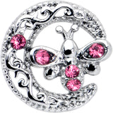 20G 7mm Pink Gem Lunar Dragonfly L Shape Nose Ring