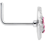 20G 7mm Pink Gem Lunar Dragonfly L Shape Nose Ring