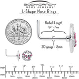 20G 7mm Pink Gem Lunar Dragonfly L Shape Nose Ring