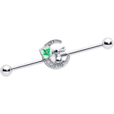 14G Clear Gem Rabbit On Moon Flower Industrial Barbell 38mm