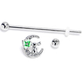 14G Clear Gem Rabbit On Moon Flower Industrial Barbell 38mm