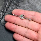 14G Clear Gem Rabbit On Moon Flower Industrial Barbell 38mm