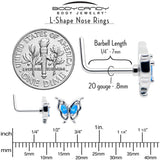 20G 7mm Blue Gem Fancy Fab Butterfly L Shape Nose Ring