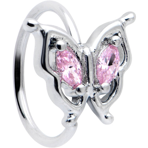 20G 5/16 Pink Gem Fancy Fab Butterfly Nose Hoop