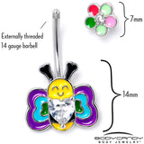 Clear CZ Gem Butterfly Love Bug Heart Flower Double Mount Belly Ring