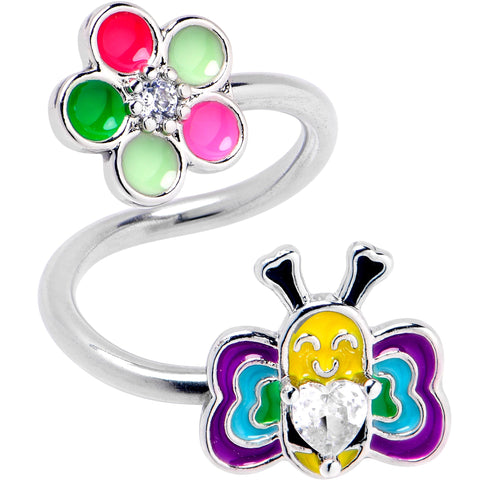 14G 3/8 Clear CZ Gem Butterfly Love Bug Spiral Twister Belly Ring