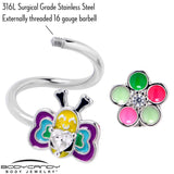 14G 3/8 Clear CZ Gem Butterfly Love Bug Spiral Twister Belly Ring