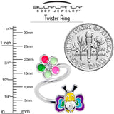 14G 3/8 Clear CZ Gem Butterfly Love Bug Spiral Twister Belly Ring