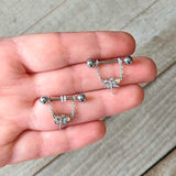 14G 9/16 Aurora CZ Gem Understated Dragonfly Dangle Nipple Ring Set