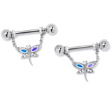 14G 9/16 Aurora CZ Gem Understated Dragonfly Dangle Nipple Ring Set