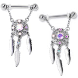 14G 9/16 Aurora CZ Gem Dreamcatcher Dangle Nipple Ring Set