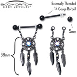 14G 9/16 Aurora CZ Gem Black Dreamcatcher Dangle Nipple Ring Set