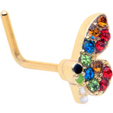 20G 7mm Red Blue Gem Gold Tone Butterfly L Shape Nose Ring