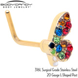 20G 7mm Red Blue Gem Gold Tone Butterfly L Shape Nose Ring