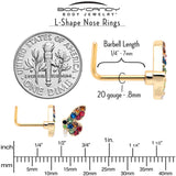 20G 7mm Red Blue Gem Gold Tone Butterfly L Shape Nose Ring