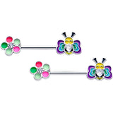14G 9/16 Clear CZ Gem Butterfly Love Bug Barbell Nipple Ring Set