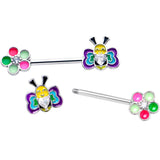 14G 9/16 Clear CZ Gem Butterfly Love Bug Barbell Nipple Ring Set
