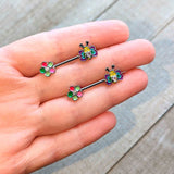 14G 9/16 Clear CZ Gem Butterfly Love Bug Barbell Nipple Ring Set