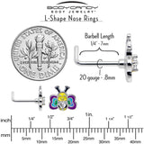 20G 7mm Clear CZ Gem Butterfly Love Bug L Shape Nose Ring