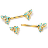 14G 9/16 Blue Gem Gold Hue Ribbon Butterfly Barbell Nipple Ring Set