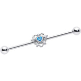 14G Blue Clear CZ Gem Heart Pair Industrial Barbell 38mm