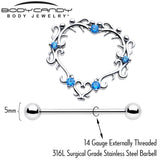 14G 9/16 Blue CZ Gem Leafy Heart Nipple Shield Set