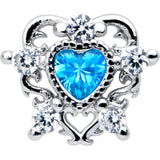 20G 7mm Blue Clear CZ Gem Heart Pair L Shape Nose Ring