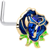 20G 7mm Deep Blue Flower L Shape Nose Ring