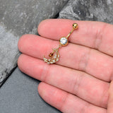 Clear Brown Gem Gold Tone Constellation Moon Dangle Belly Ring