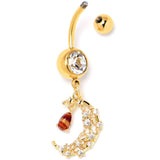 Clear Brown Gem Gold Tone Constellation Moon Dangle Belly Ring