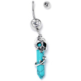 Blue Turquoise Skull Obelisk Rose Dangle Belly Ring