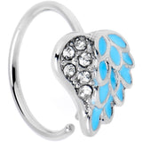 20G 5/16 Clear Gem Heavenly Heart Angel Wing Blue Nose Hoop