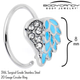 20G 5/16 Clear Gem Heavenly Heart Angel Wing Blue Nose Hoop