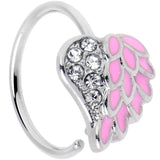 20G 5/16 Clear Gem Heavenly Heart Angel Wing Pink Nose Hoop