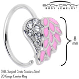 20G 5/16 Clear Gem Heavenly Heart Angel Wing Pink Nose Hoop