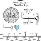 20G 7mm Clear Gem Heavenly Heart Angel Wing Blue L Shape Nose Ring