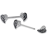 14G 9/16 Clear Gem Heavenly Heart Angel Wing Black Nipple Ring Set