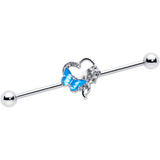 14G Clear Gem Butterfly Flower Blue Industrial Barbell 38mm