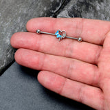14G Clear Gem Butterfly Flower Blue Industrial Barbell 38mm
