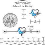 14G Clear Gem Butterfly Flower Blue Industrial Barbell 38mm