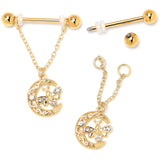 14G 3/4 Clear Gem Gold Tone Lunar Dragonfly Dangle Nipple Ring Set