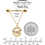 14G 3/4 Clear Gem Gold Tone Lunar Dragonfly Dangle Nipple Ring Set